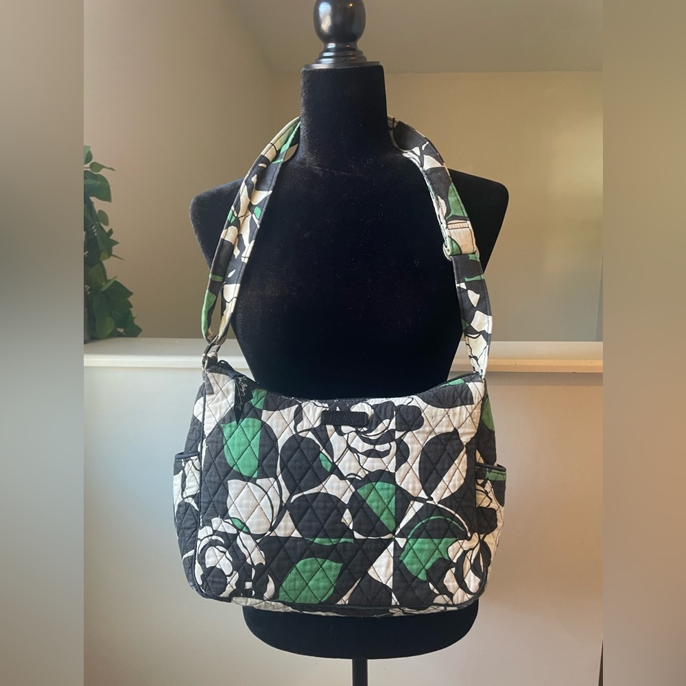 Vera Bradley Imperial Rose Black And Green Large Shoulder/Crossbody Bag